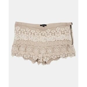 Monteau Beige Cotton Lace‎ Shorts Women's M Floral Crochet Overlay